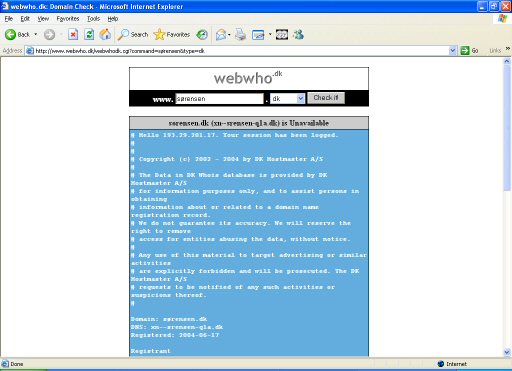 Whois-opslag p srensen.dk med webwho.dk